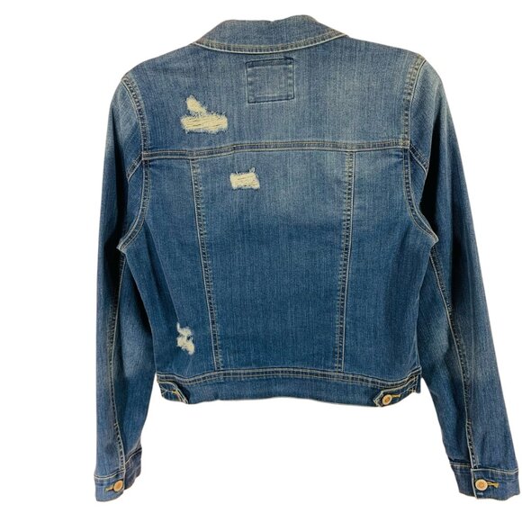 Distressed denim Jean Jacket women in med Wash Blue size medium WAX JEAN - Picture 4 of 16
